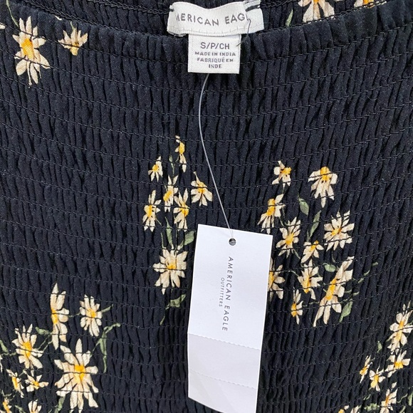 American Eagle Black Floral Tie Sleeve Dress Size Small - Picture 4 of 4